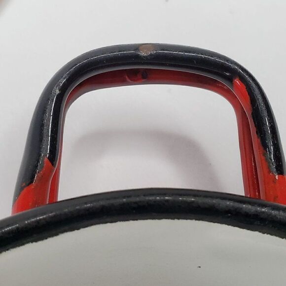 Vintage Poland Enamel Mini Handled Pan Red Black Farmhouse 3.5" Bottom Diameter - Picture 7 of 9